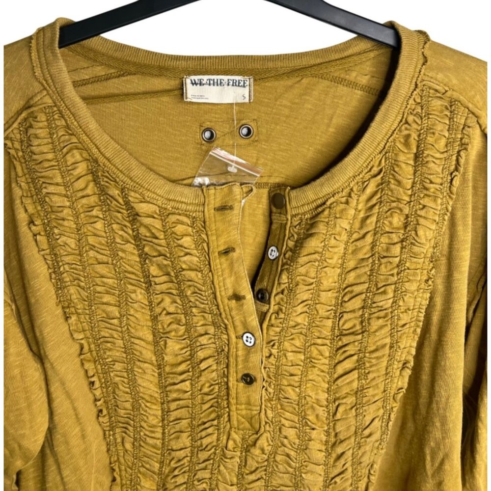 Free People We The Free Redone Tee In Adriatic Sea Mustard Womens 3/4 Sleeve S - Picture 8 of 13